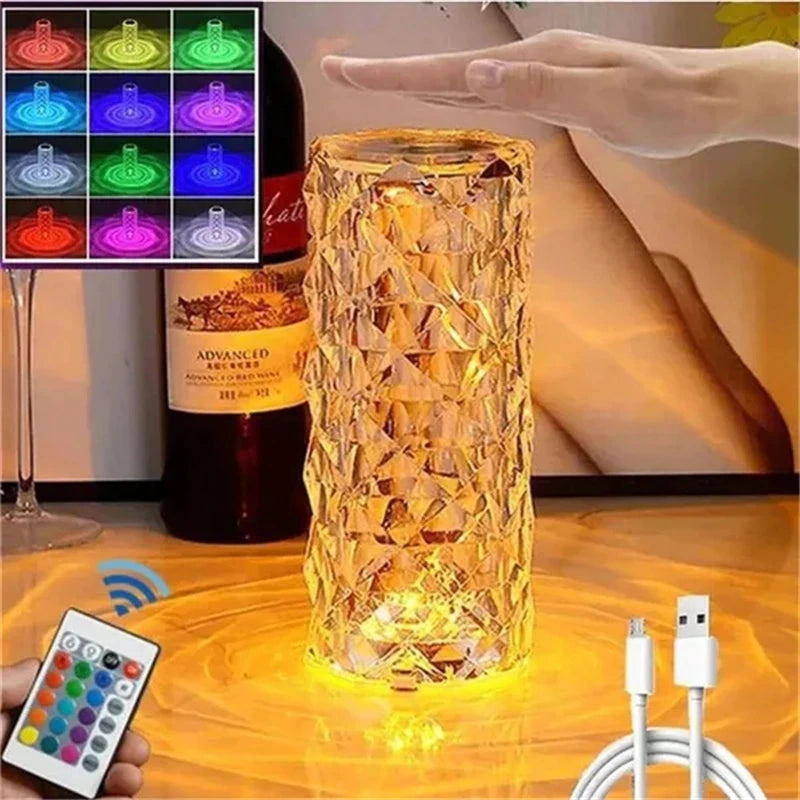 Crystal Table Lamp 16 Colors USB Touch Lamp LED Romantic Diamond Atmosphere Light Christmas Room Decoration Crystal Night Light